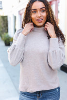 Zenana Taupe Brushed Melange Puff Short Sleeve Sweater Shirts & Tops