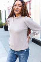 Zenana Taupe Brushed Melange Puff Short Sleeve Sweater Shirts & Tops