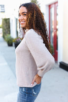 Zenana Taupe Brushed Melange Puff Short Sleeve Sweater Shirts & Tops