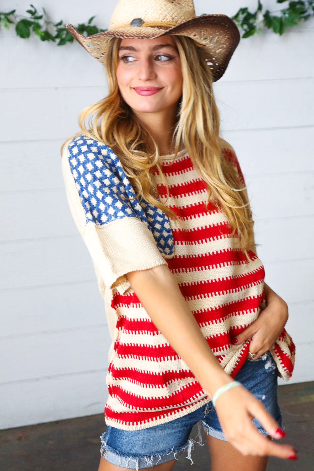Haptics American Flag Jacquard Knit Sweater Top Haptics