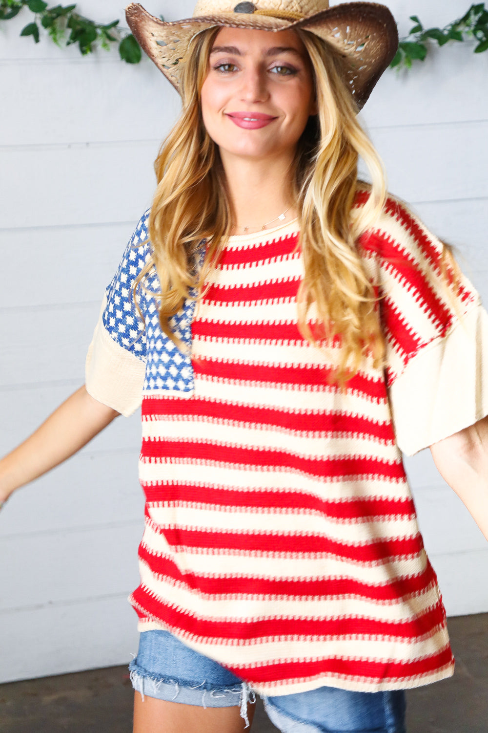 Haptics American Flag Jacquard Knit Sweater Top Final Sale Haptics