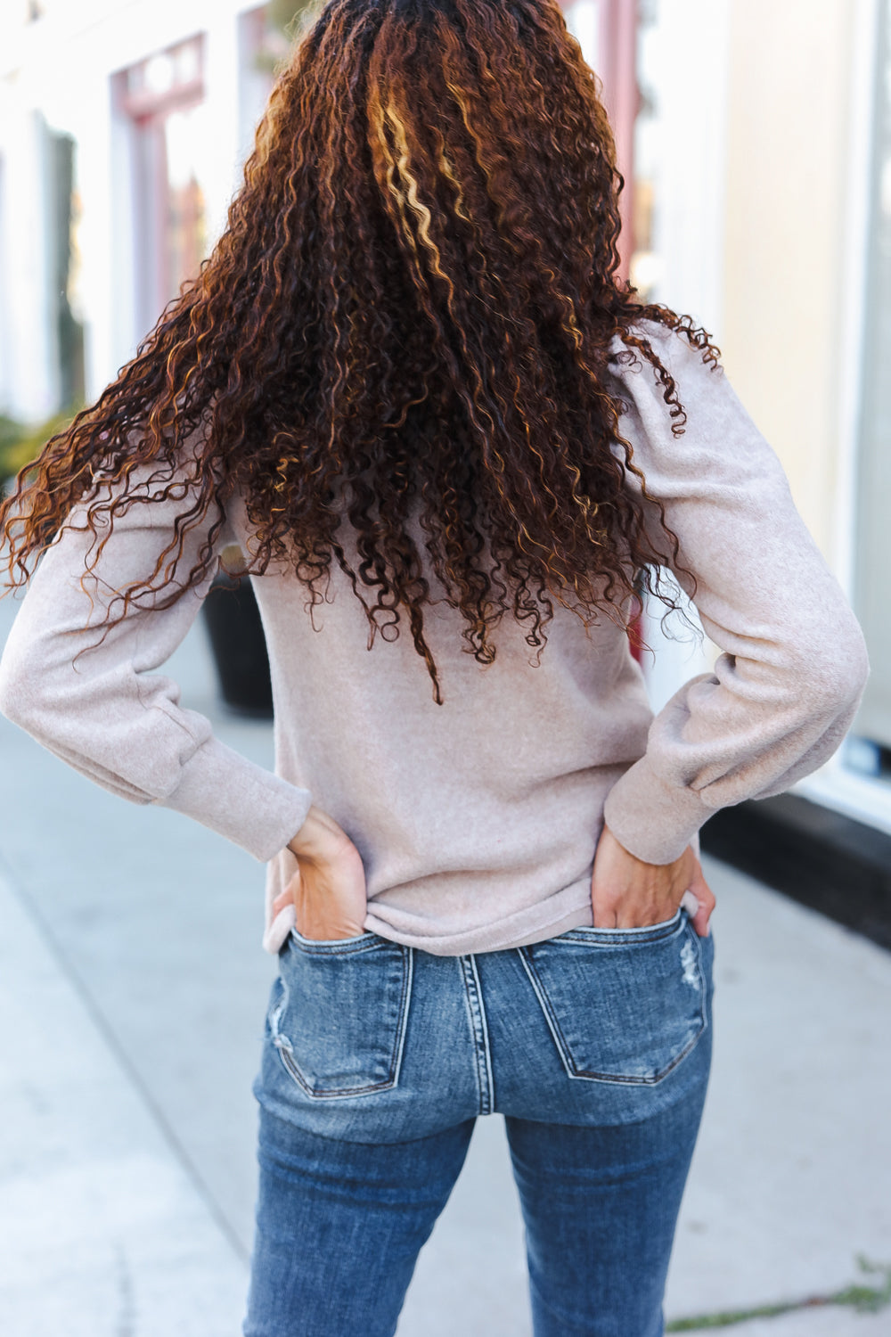 Zenana Taupe Brushed Melange Puff Short Sleeve Sweater Shirts & Tops