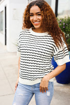 Haptics Ivory & Black Wavy Stripe Pattern Sweater Top Shirts & Tops