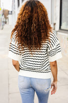 Haptics Ivory & Black Wavy Stripe Pattern Sweater Top Shirts & Tops