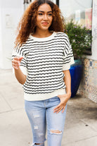 Haptics Ivory & Black Wavy Stripe Pattern Sweater Top Shirts & Tops