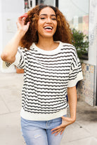 Haptics Ivory & Black Wavy Stripe Pattern Sweater Top Shirts & Tops