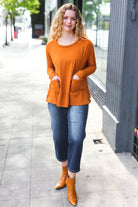 Haptics Rust Hacci Dolman Pocketed Sweater Top Haptics