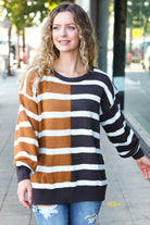 Haptics Camel & Charcoal Striped Color Block Sweater Haptics