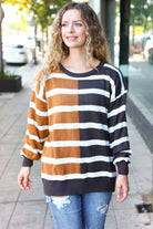 Haptics Camel & Charcoal Striped Color Block Sweater Haptics