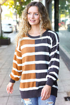 Haptics Camel & Charcoal Striped Color Block Sweater Haptics