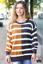 Haptics Camel & Charcoal Striped Color Block Sweater Haptics