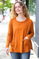 Haptics Rust Hacci Dolman Pocketed Sweater Top Haptics