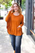 Haptics Rust Hacci Dolman Pocketed Sweater Top Haptics