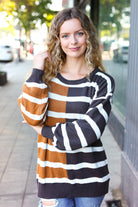 Haptics Camel & Charcoal Striped Color Block Sweater Haptics