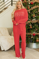 Preorder: JOLLY Ribbed Round Neck Long Sleeve Top and Pants Lounge Set Trendsi