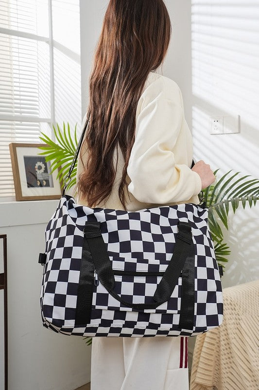 Zenana Checkered Multi-Pocket Travel Bag Black One Size