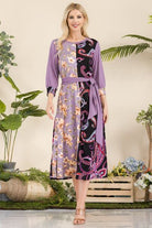 Celeste Pink & Purple Paisley And Floral Contrast Tent Midi Dress