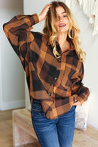 Haptics Rock'n Plaid Camel & Charcoal Button Down Oversized Shirt Haptics