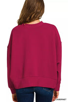 Zenana Cabernet Ribbed Round Neck Pullover and Drawstring Pants Set