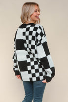 Haptics Black and White Checkerboard Color Block Oversized Sweater