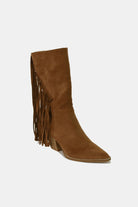 Beast Fashion Suede Fringe Point Toe Boots in Coffee Shoes