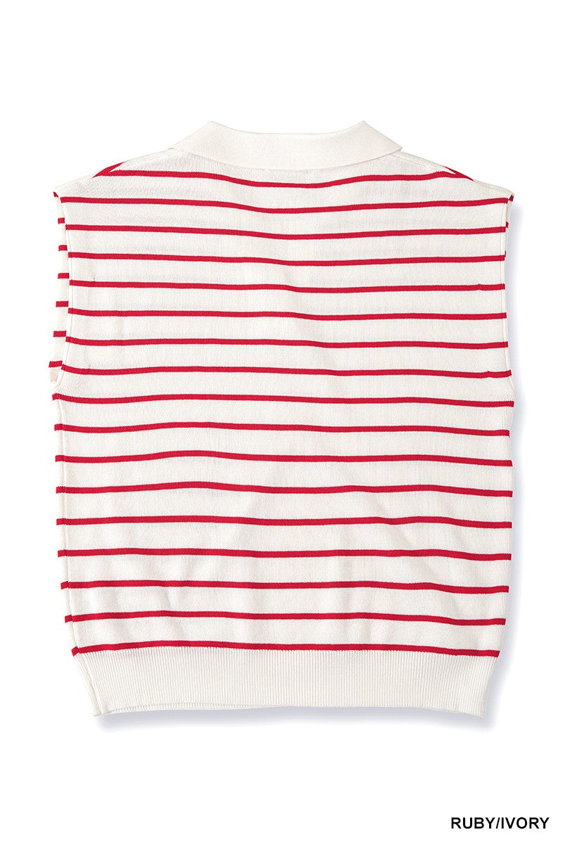 Zenana Viscose Striped Collared Sweater Vest