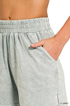 Zenana Light Gray Halo Snow Washed Short Sleeve Tee and Shorts Set