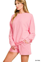 Zenana Ash Mocha Slub Long Sleeve Top and Shorts Set