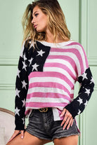 BiBi American Flag Low Gauge Knitted Long Sleeve Top