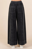 Mittoshop Black Mineral Washed Wide Leg Elastic Waist Twill Pants
