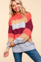 Haptics Rust Multicolor Stripe Cable Knit Mock Neck Sweater Shirts & Tops