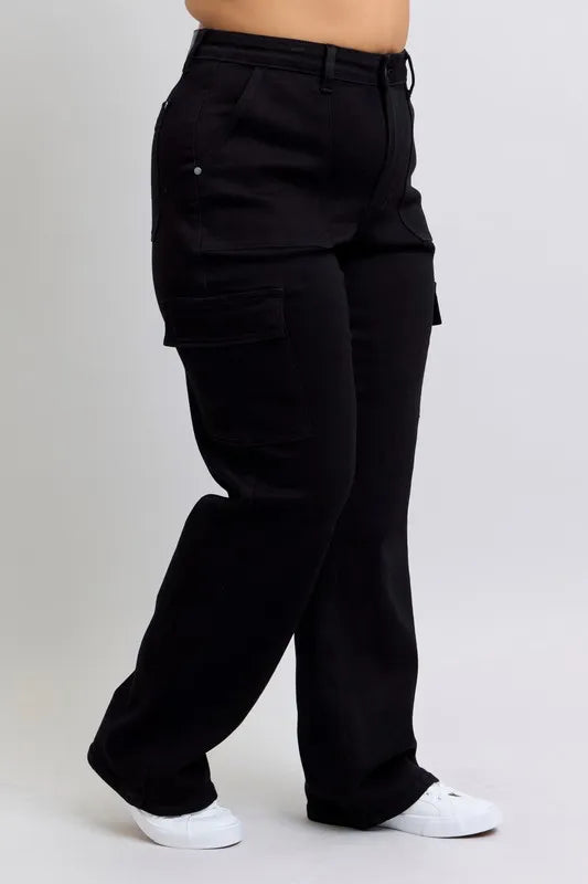 Judy Blue Black High Waisted Cargo Wide Leg Jeans