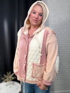 POL Cut Sew Multi Fabric Hooded Button Down Shacket in Rose Pink Ave Shops