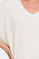 Zenana Drop Shoulder Short Sleeve Jacquard Knit Top Trendsi