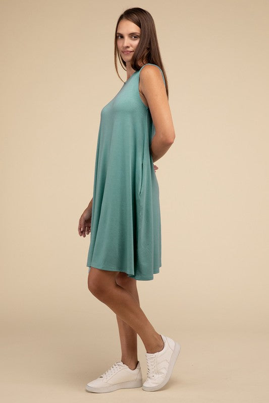 Zenana Sleeveless Flared Dress with Side Pockets in 3 Colors ZENANA