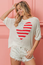 BiBi Patriotic Striped Heart Contrast Knit Top Off White Trendsi