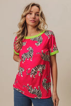 BiBi Big Tiger Print Jersey Contrast Ringer Top