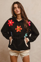BiBi Patched Hoodie Top in Black