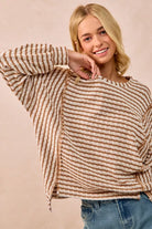 BiBi Camel Open Seam Detail Textured Stripe Knit Top