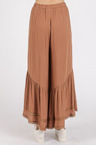 Mittoshop Caramel Lace Ruffle Asymmetric Hem Wide Leg Pants