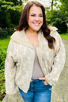 Haptics Autumn Vibes Taupe Textured Cable Knit Collared Cardigan Haptics