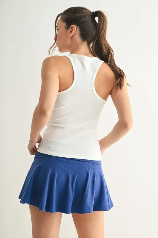MONO B Basic White Slim Fit Scoop Neck Tank