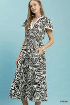 Umgee Cream Paisley Print Midi Dress with Side Pockets