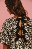 BiBi Leopard Denim Dress With Back Contrast Tie Detail