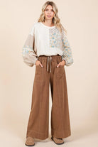 Mittoshop Cocoa Mineral Wash Wide Leg Elastic Waist Twill Pants