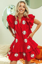BiBi Ref Sequins Baseball Patch Day Ruffle Sleeve Dress