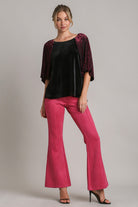 Umgee Round Neck Leopard Balloon Sleeve Velvet Top