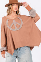 SAGE + FIG Camel Peace Sign Mineral Wash Terry Top Camel Trendsi