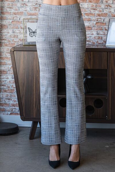 Heimish Gray Plaid Flare Pants with Wide Waist Band