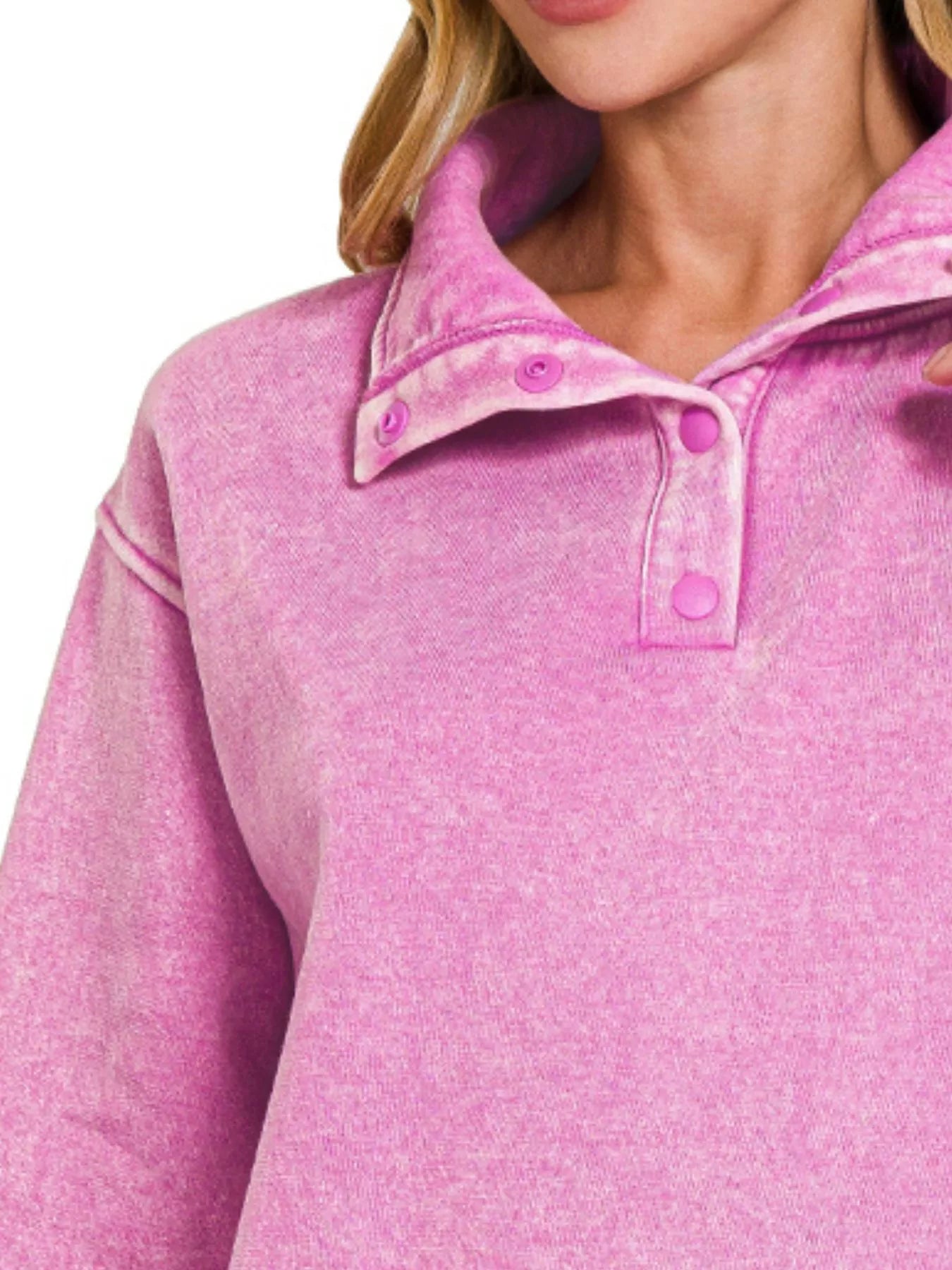 Zenana Mauve Fleece Washed High Neck Kangaroo Pocket Sweatshirt